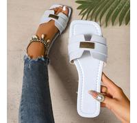 Nuove ciabatte da donna stile primavera/estate del marchio H, sandali casual con cinturino slip-on stile romano, comodi sandali slip-on mulo in nero, beige, marrone, piatti, goffrati, stile elegante f