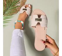 Nuove ciabatte da donna stile primavera/estate del marchio H, sandali casual con cinturino slip-on stile romano, comodi sandali slip-on mulo in nero, beige, marrone, piatti, goffrati, stile elegante f