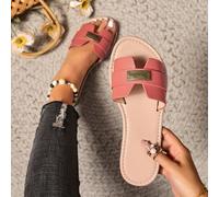 Nuove ciabatte da donna stile primavera/estate del marchio H, sandali casual con cinturino slip-on stile romano, comodi sandali slip-on mulo in nero, beige, marrone, piatti, goffrati, stile elegante f