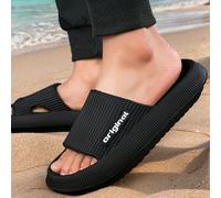 Nuove ciabatte estive da uomo con motivo a righe e lettera, sandali da casa con suola spessa in EVA, anti-odore e antibatterici, protezione per i piedi, con punta aperta, neri, moda classica versatile