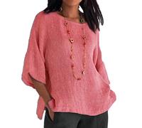 Nuove Donne A Tre Quarti Maniche Girocollo Camicie in Cotone E Lino Top di Base Magliette Larghe Casual alla Moda