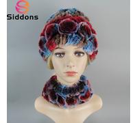 Nuove donne inverno vera pelliccia sciarpe cappelli set buona maglia elastica vera pelliccia di coniglio Rex sciarpa cappello signore 100% sciarpe di pelliccia naturale berretti