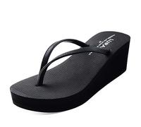 Nuove Front Donna Zeppa Infradito Alto Nero Eleganti Mare Moda Tacco Inclinato Gomma Comfort Estate Sabbia Spiaggia Vacanza Piscine Nero 40