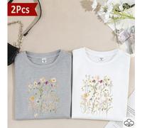 Nuove idee per outfit primavera 2026! Stile aderente, 100% cotone di alta qualità, maniche lunghe, t-shirt semplice da donna con motivo floreale, comoda ed elegante, stile country francese, per abbrac