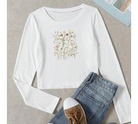Nuove idee per outfit primavera 2026! Stile aderente, 100% cotone di alta qualità, maniche lunghe, t-shirt semplice da donna con motivo floreale, comoda ed elegante, stile country francese, per abbrac