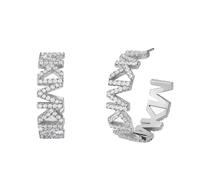 Nuove Orecchini A Cerchio Con Logo MK In Pave Di Cristalli In Tonalità Argento