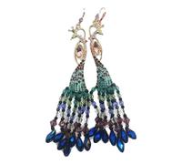 Nuove Orecchini Pendenti In Tonalità Oro, Blu Pavone Con Cristalli