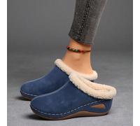Nuove scarpe da donna con zeppa confortevoli e calde per l'autunno/inverno, ciabatte minimaliste alla moda con fodera in pelliccia, adatte per l'uso quotidiano autunnale/invernale e per la casa, legge