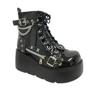 Nuove scarpe in stile gotico per le donne, stivali con piattaforma per cosplay, metà polpaccio comodi for, moto, Black Patent 1, 38 EU