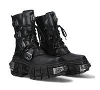 Nuove Scarpe Rock WALL373-S3 Unisex In Pelle Nera Metallica Platform Gothic