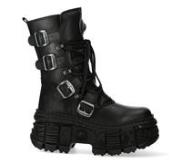 Nuove Scarpe Rock WALL373-S5 Unisex In Pelle Nera Metallica Piattaforma Gotica
