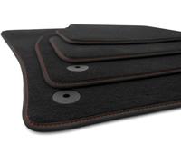 Tappetini per auto VW Golf 7 8 Premium, 4 pezzi, in velluto, colore nero, cuciture decorative, colore rosso