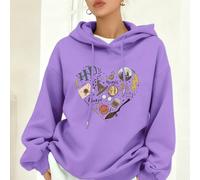 Nuovi arrivi autunno/inverno da donna, regali di Natale e Capodanno, felpa ampia con cappuccio a maniche lunghe viola con fantasia a cuori, sudaderas de mujer, sudaderas de mujer invierno, sudadera, r
