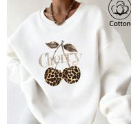 Nuovi arrivi donna inverno/primavera: felpa basic dallo stile casual, elegante e perfetto per le vacanze. Presenta un design girocollo a maniche lunghe con stampa leopardata color ciliegia, perfetto p