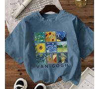Nuovi arrivi, T-shirt da donna oversize in cotone casual con scollo tondo e maniche corte, Notte stellata, Van Gogh, slogan artistico stampato graficamente L,M,S,XLRitratto,Floreale,Galassia,Geometric
