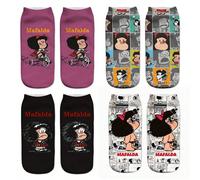 Nuovi calzini casual classici con motivo ritratto di Mafalda, design stampato monolaterale a cartone animato per donne, adatti per tutte le stagioni 36-39LetterePoliestere