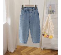 Nuovi jeans a forma di bozzolo per ragazze, denim leggero lavato vintage, vita arricciata, tessuto morbido e confortevole, moda versatile per tutti i giorni, jeans per ragazze adatti per tutte le stag