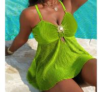 Nuovi modelli nel 2026 Tankini da donna taglie forti, set da 2 pezzi, con decorazioni in metallo, costumi da bagno per feste in spiaggia 0XL,1XL,2XL,3XL,4XLColore unicoTessuto in maglia