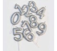 Nuovi numeri da 0 a 9 in candelina argento glitter per torta di compleanno, anniversario, festeggiamento di traguardi importanti, Natale 7,5,9,2,3,4,6,8,1,0Cera