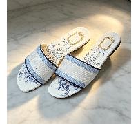 Nuovi sandali da donna con cinturino, modello mules per primavera ed estate, con contrasto di colore, ricamo 3D con lettere. Sandali da spiaggia da donna con scritta ricamata e bordo in pizzo, ideali 