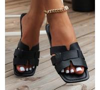 Nuovi sandali infradito a forma di H, sandali casual alla moda da donna stile romano con una fascia, comodi sandali piatti con stampa in rilievo nero/beige/marrone, sandali con zeppa eleganti con stra