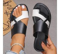 Nuovi sandali infradito con fasce incrociate, adatti per l'estate, per adolescenti, in colore bianco e nero a contrasto, con fondo piatto, adatti per studenti, alla moda, casual, con punta aperta, bic