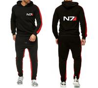 Nuovi Uomini N7 Mass Effect Logo Tuta con cappuccio Casual Tinta unita Pullover spesso Pantaloni lunghi Set da 2 pezzi Autunno Jogger Tuta sportiva