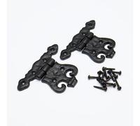 Nuovo 10 x Nero Antico Decorato Cerniere Acciaio + Viti 84 X 110mm - Onestopdiy