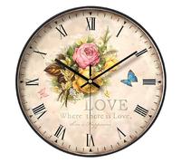 NUOVO 12 Pollici Vintage Fiore Orologio da Parete - Giardino, Rustico Paese Stile Retrò Decorativo Preciso Facile Da Lettura Per Soggiorno/Camera Da Letto/Bagno/Cucina