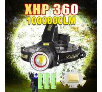 Nuovo 12000000 Lampada frontale da lumen Sensore XHP360 Faro da pesca 18650 Batteria Torcia USB ricaricabile Luci frontali Torcia Lanterna