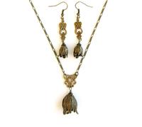 Nuovo 2 PC Set Design Ottone Color Oro Tulipano Fiore Ciondolo Collana+