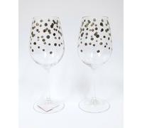 Nuovo 2 PC Set Metallici Argento & Trasparente Coriandoli,a Pois Bicchiere Vino,