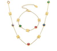 NUOVO 2026 UNISEX Catena Sottile Bracciale in Acciaio Inox con Zircone Multicolor Placcato Oro 18 K Charm Collane Braccialetti per Donna Decorazione Gioielli di Lusso alla Moda per le Donne