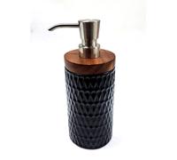 Nuovo 3D Consistenza Ceramica Nera,Top Legno Accento Soap Dispenser Argento