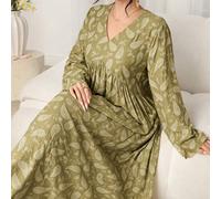 Nuovo abito arabo con stampa vacanze Medio Oriente, scollo a V, vita alta, linea ad A e maniche lunghe L,M,S,XL,XS,XXLStampa CasualeTessuto intrecciato