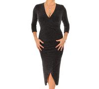 Nuovo Abito Avvolgente In Lurex Nero E Argento Con Paillettes