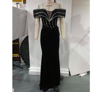 Nuovo abito Bardot in velluto monocolore con strass, abito da sera modellato con orlo a sirena, abito da festa, abito da cerimonia, da invitato a matrimonio L,M,S,XLColore unicoTessuto in maglia