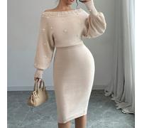 Nuovo abito casual aderente con maniche a lanterna e bottoni lavorati a maglia, sexy, per donne L,M,S,XL,XSColore unicoTessuto