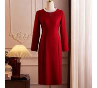 Nuovo abito da donna con colletto di perle per autunno/inverno, con silhouette svasata che affina la vita, elegante abito da sera adatto per eventi di Ringraziamento e Natale L,M,S,XLTessuto intreccia