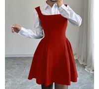 Nuovo abito da donna con scollo quadrato, senza maniche, linea A, orlo arricciato, tessuto elastico e strutturato, colore tinta unita, stile giovane e aderente, adatto per l'ufficio e il tempo libero,