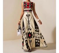 Nuovo abito da donna lungo a line senza maniche con stampa tropicale della foresta pluviale, adatto per festival musicali estivi, Pasqua, San Patrizio, stile western boho, compleanni, lauree, uso quot