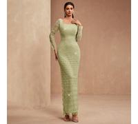 Nuovo abito da sera elegante e di lusso da donna con paillettes, patchwork in pizzo, laccio regolabile sulla schiena, spacco frontale, adatto per eventi formali, feste, matrimoni, red carpet, San Vale