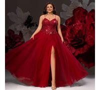 Nuovo abito da sera elegante in velluto bordeaux con contrasto in rete, che valorizza la vita, per donne formose 0XL,1XL,2XL,3XL,4XLTessuto in tulle