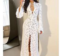 Nuovo abito elegante da donna in autunno, con scollo a V profondo, maniche a trombetta, pizzo spesso e colletto aperto, adatto per feste, matrimoni, appuntamenti e uscite L,M,S,XL,XSPiantePizzo