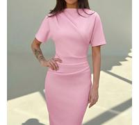 Nuovo abito elegante e intellettuale di colore unito, versatile e minimalista, da ufficio e pendolarismo, con vita stretta, decorazione plissettata, top ampio e parte inferiore aderente, maniche lungh
