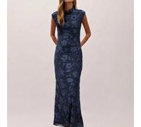 Nuovo abito lungo ispirato al cheongsam, senza maniche, aderente, con base di un profondo rosso-viola e accenti floreali verde oliva. Valorizza la figura ed è adatto per vacanze primaverili ed estive 