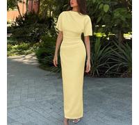 Nuovo abito midi a maniche lunghe con decorazione plissettata, colore unito, versatile, elegante, intellettuale, minimalista, adatto per l'ufficio e gli spostamenti quotidiani L,M,S,XL,XS,XXSColore un