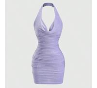 Nuovo abito mini da donna sexy e luminoso in tessuto laminato, adatto per festival, feste e serate in club, con design plissettato e schiena scoperta, ideale per la primavera e l'estate L,M,S,XSColore