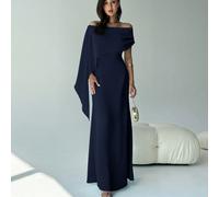 Nuovo abito mini da festa con scollo a barca e spalle scoperte, aderente e fluido, dal design ricercato, versatile, verde, con orlo a coda di sirena lungo il fondo L,M,S,XSTessuto intrecciato