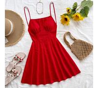 Nuovo abito mini rosso con spalline sottili e dettagli sul petto, adatto per spiaggia, festival, vacanze, in stile boho vintage, vita stretta L,M,S,XL,XS,XXL,XXS,XXXL,XXXXLColore unicoTessuto intrecci